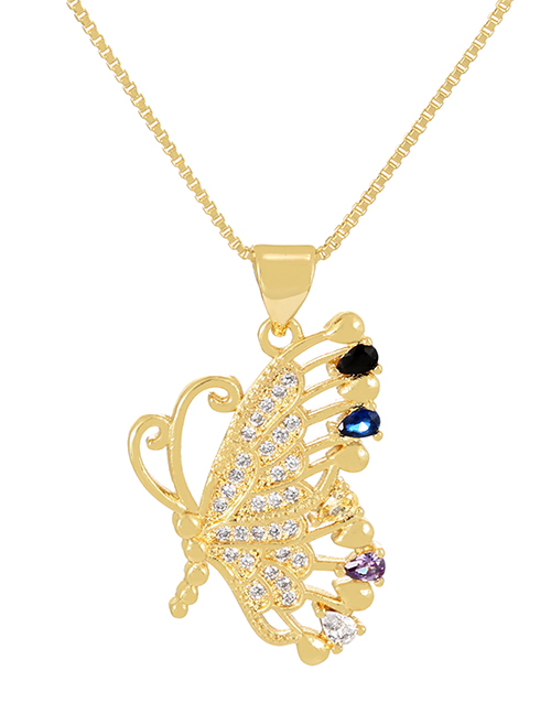 Fashion Gold-4 Bronze Zirconium Butterfly Pendant Necklace