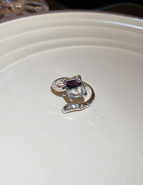 Fashion 9# Ring-silver Square Zirconium Geometric Ring In Metal