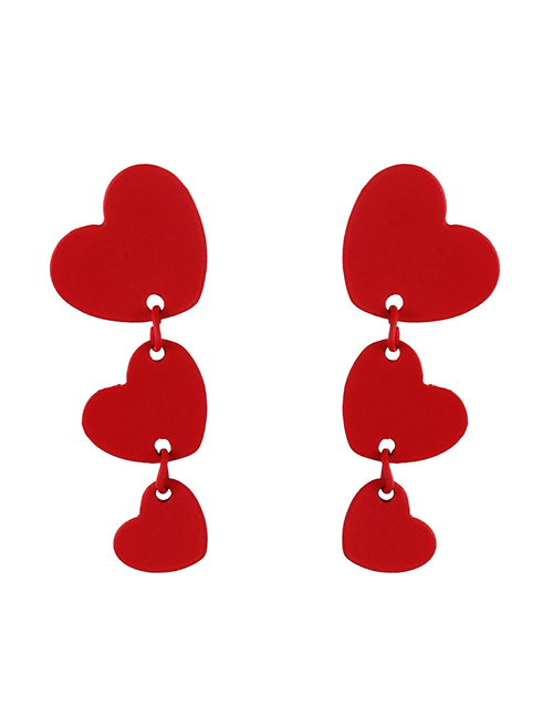 Fashion Red Alloy Heart Pendant Earrings
