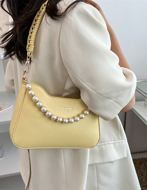 Fashion Yellow Pu Pearl Portable Large Capacity Shoulder Bag