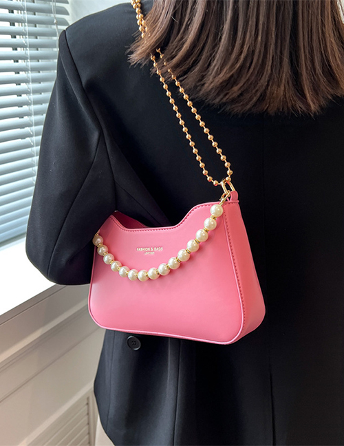 Fashion Pink Pu Pearl Portable Large Capacity Shoulder Bag