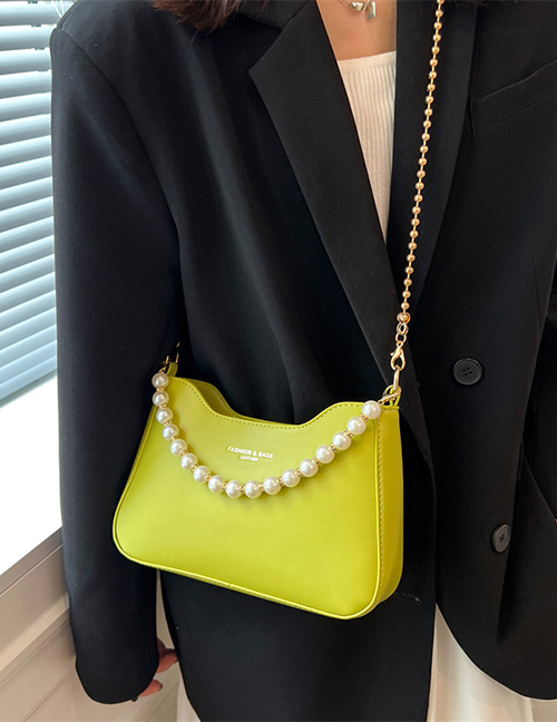 Fashion Kiwi Green Pu Pearl Portable Large Capacity Shoulder Bag