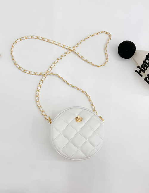 Fashion White Pu Diamond Round Messenger Bag