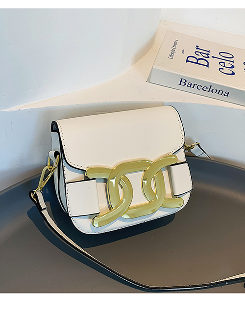 Fashion Creamy-white Pu Lock Flap Diagonal Saddle Bag