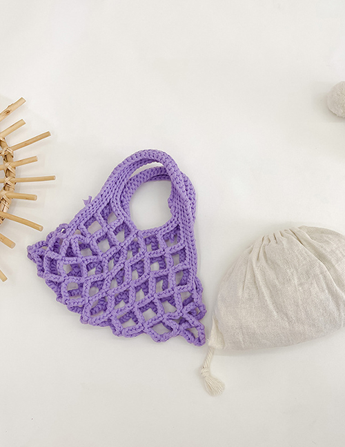 Fashion Purple Fabric Cotton Thread Woven Hollow Handbag
