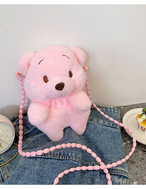 Fashion Cotton Rope Pink Plush Bear Crossbody Bag
