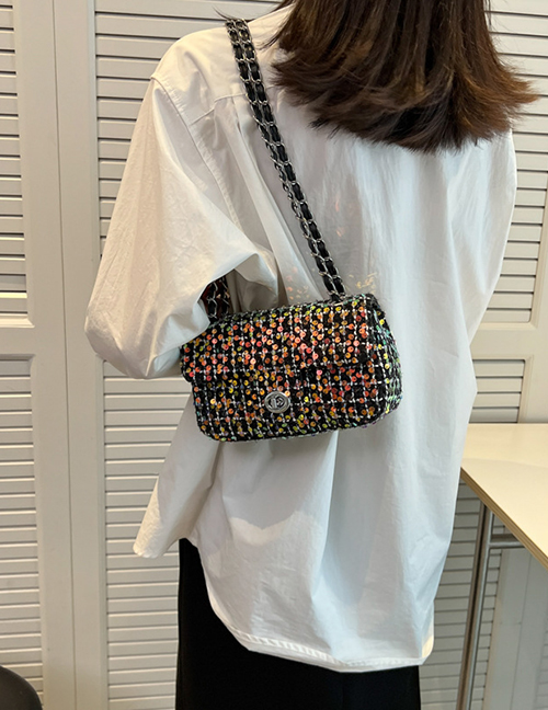 Fashion Black Pu Sequin Lock Flap Crossbody Bag
