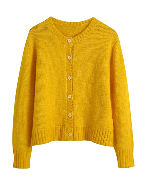 Fashion Yellow Geometric Knit Button-up Cardigan