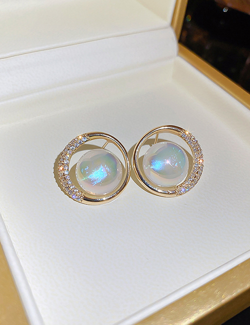 Fashion 19#gold Metal Diamond Pearl Round Stud Earrings