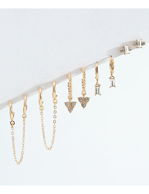 Fashion Gold Alloy Diamond Triangle Square Zirconium Chain Earrings Set