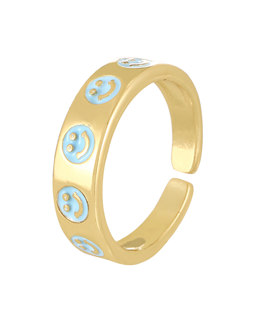 Fashion Light Blue Copper Drip Smiley Adjustable Ring