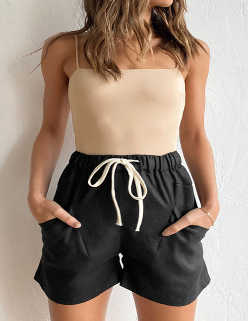 Fashion Black Polyester Lace-up Shorts