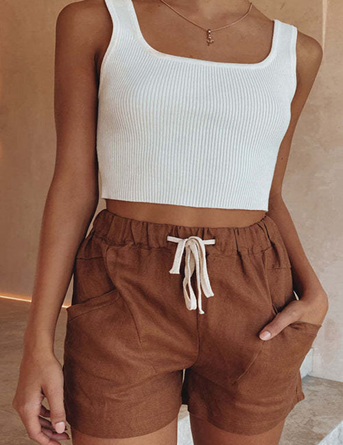 Fashion Brown/coffee Polyester Lace-up Shorts