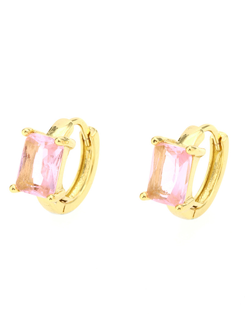 Fashion Square Pink Diamond Brass Inset Zirconium Square Earrings