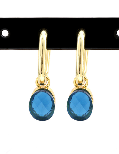 Fashion Blue Crystal Copper Gold-plated Oval Crystal Hoop Earrings