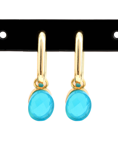 Fashion Light Blue Crystal Copper Gold-plated Oval Crystal Hoop Earrings