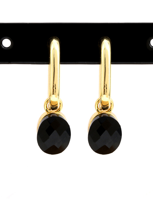 Fashion Black Crystal Copper Gold-plated Oval Crystal Hoop Earrings