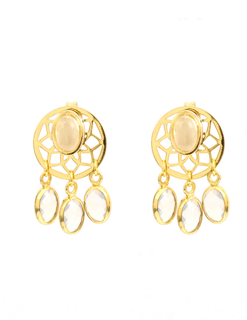 Fashion Gold Geometric Oval Tassel Stud Earrings