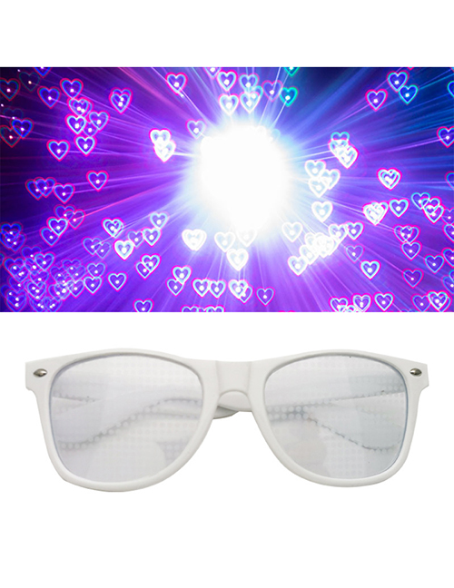Fashion White Transparent Sheet Pc Diffraction Love Square Large Frame Sunglasses