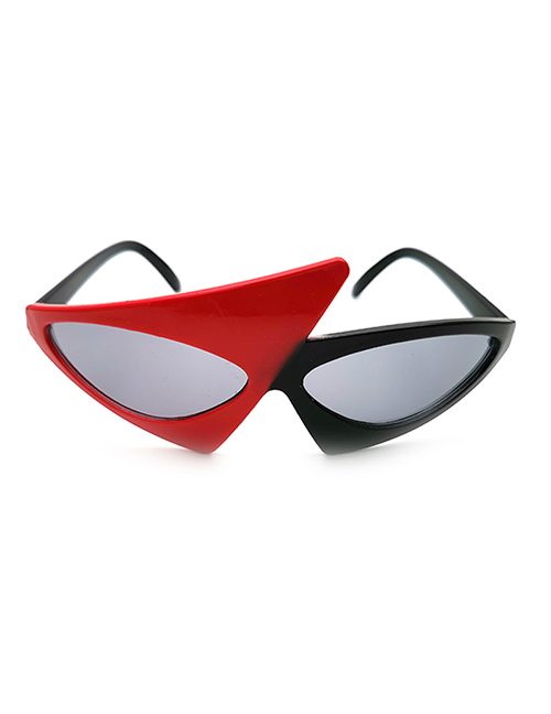 Fashion Left Black Right Red Pc Contrast Triangle Sunglasses