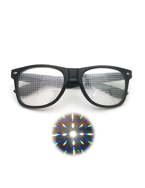 Fashion Black Frame Diffractive Glasses Square Large Frame Flat Mirror