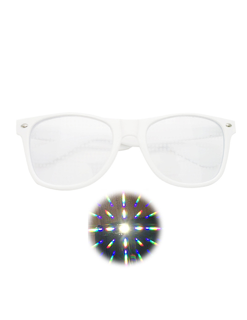 Fashion White Box Diffractive Glasses Square Large Frame Flat Mirror