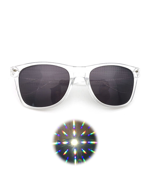 Fashion Transparent Frame Grey Sheet Diffractive Glasses Square Large Frame Flat Mirror