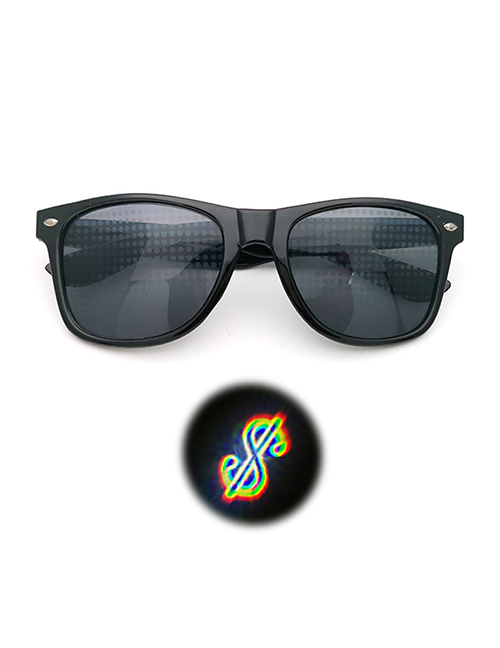 Fashion Black Frame Grey Sheet Diffractive Fireworks Square Large Frame Sunglasses
