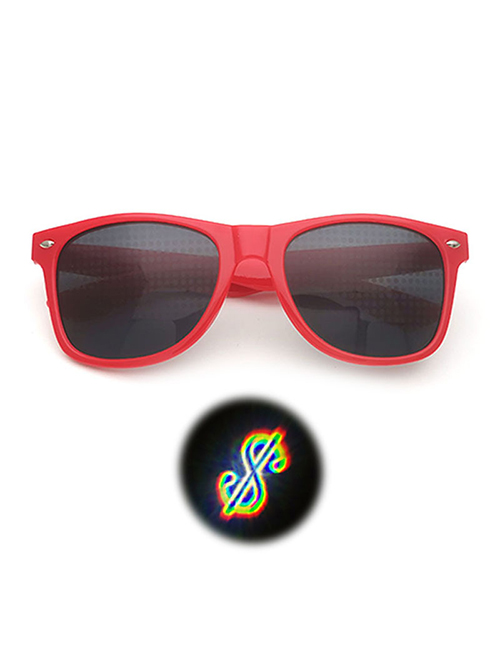 Fashion Red Frame Grey Sheet Diffractive Fireworks Square Large Frame Sunglasses