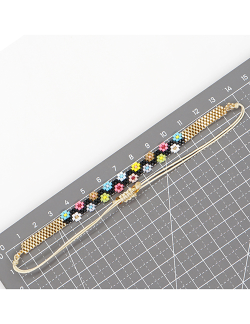 Fashion Black Rice Beaded Braided Flower Bracelet