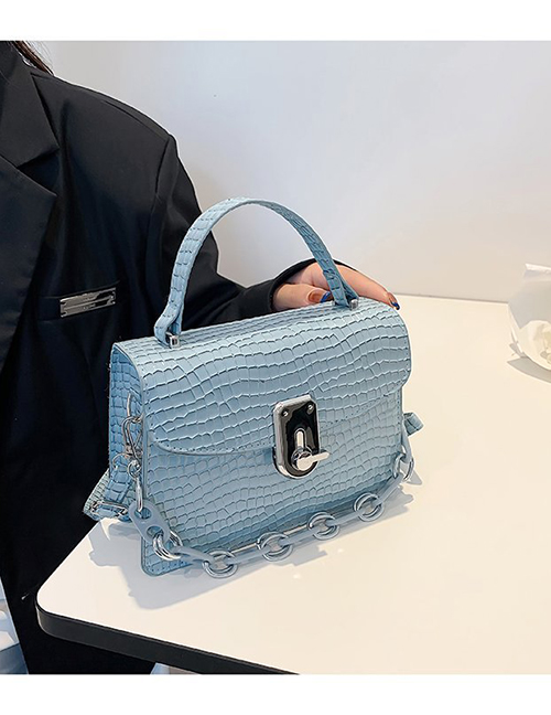 Fashion Blue Crocodile Lock Flap Crossbody Bag