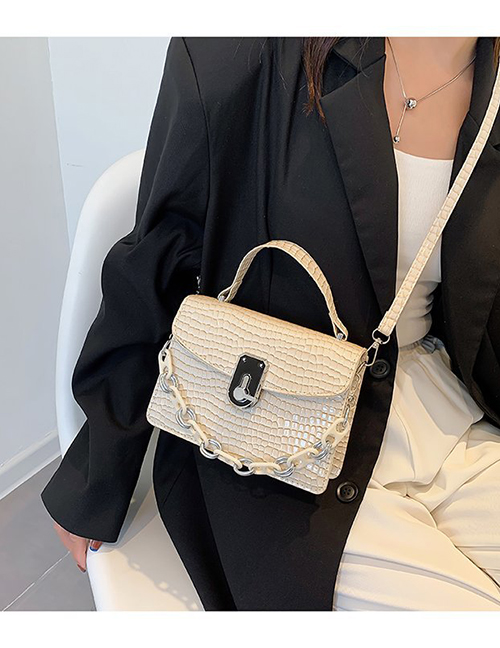 Fashion Creamy-white Crocodile Lock Flap Crossbody Bag
