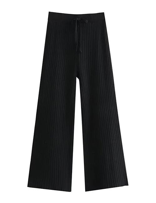 Fashion Black Acrylic Knit Straight Trousers