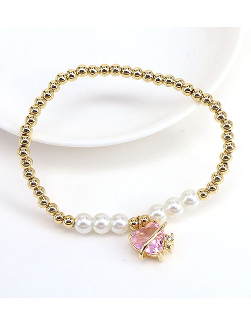 Fashion Pink Gold Plated Copper Beaded Heart Bracelet
