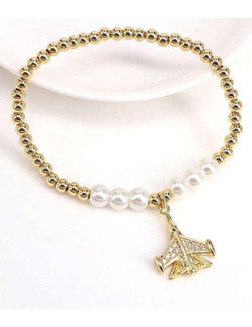 Fashion 4# Brass Gold Plated Beaded Diamond Airplane Bracelet