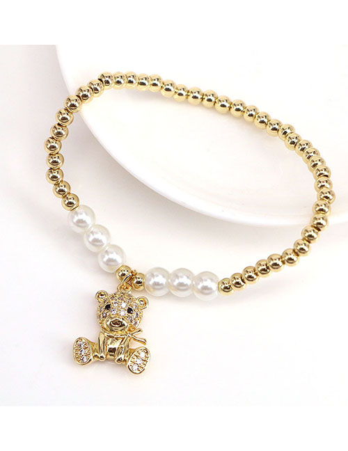 Fashion 9# Brass Gold Plated Beaded Diamond Bear Bracelet