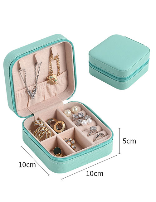 Fashion Blue Pu Leather Square Zipper Ornament Storage Box