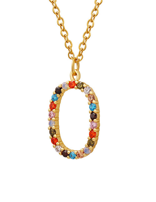 Fashion Gold Titanium Steel Gold Plated Oval Necklace With Diamonds
