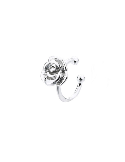 Fashion A Rose Ear Clip Solid Copper Rose Flower Open Ring