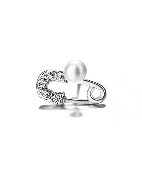 Fashion One Pin And Diamond Stud Earrings (white Gold With Ear Plugs) Brass Diamond Pin Ear Cuffs