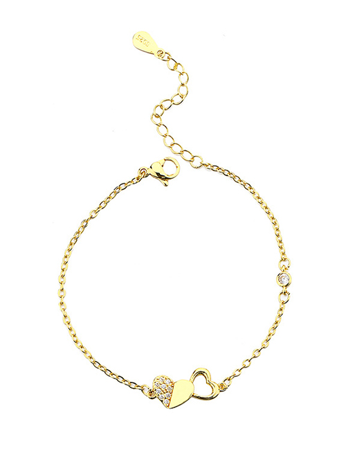 Fashion Double Heart Bracelet (gold) Brass Diamond Heart Bracelet