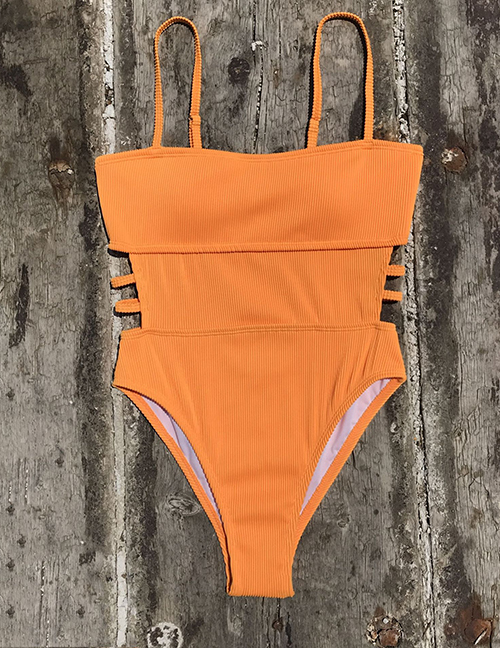 Fashion Orange Polyester Pit Bar One Piece Swimsuit