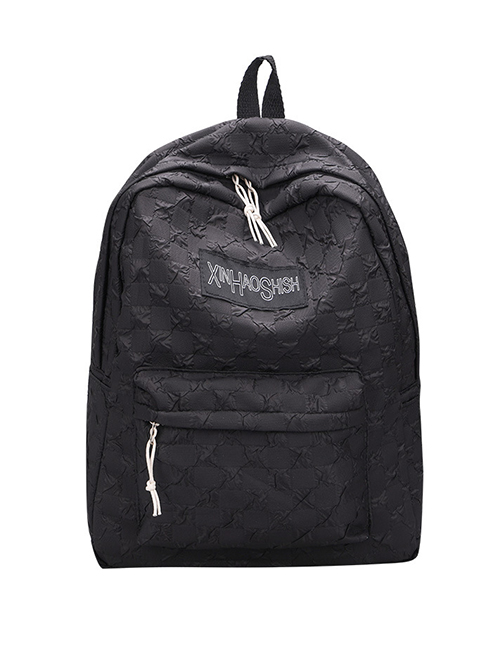Fashion Dark Black. Nylon Checkerboard Large Capacity Backpack