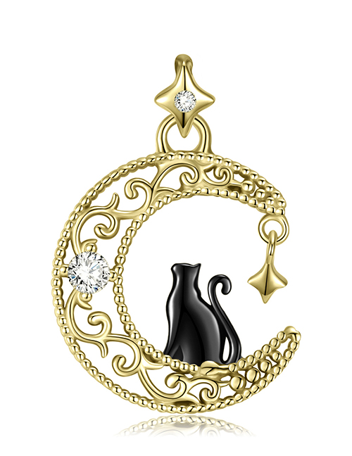 Fashion Pnc0044 Sterling Silver Diamond Moon Black Cat Jewelry Accessories
