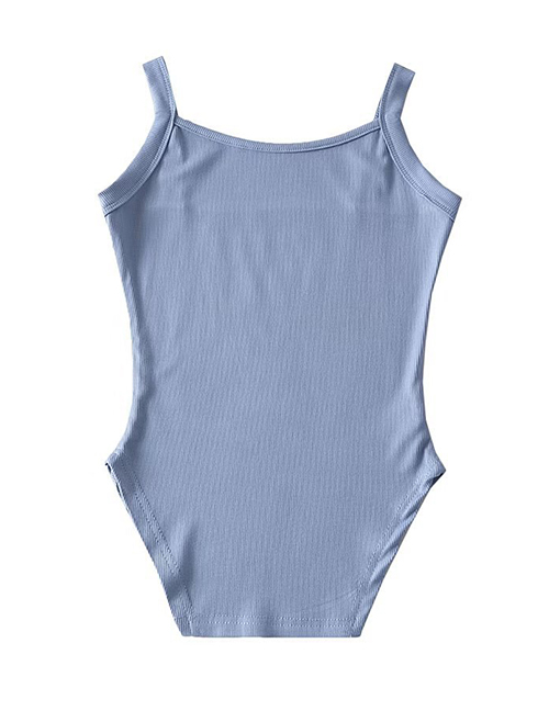Fashion Jean Blue Solid Color Fishtail Hem One-piece Vest