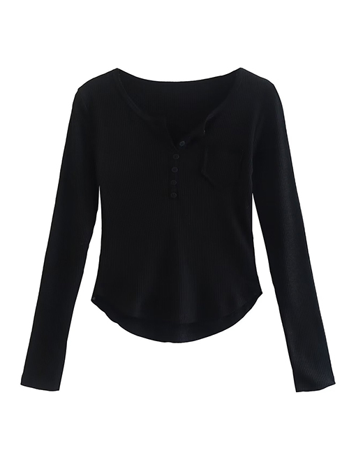 Fashion Black Solid Color Long Sleeve Pullover Top