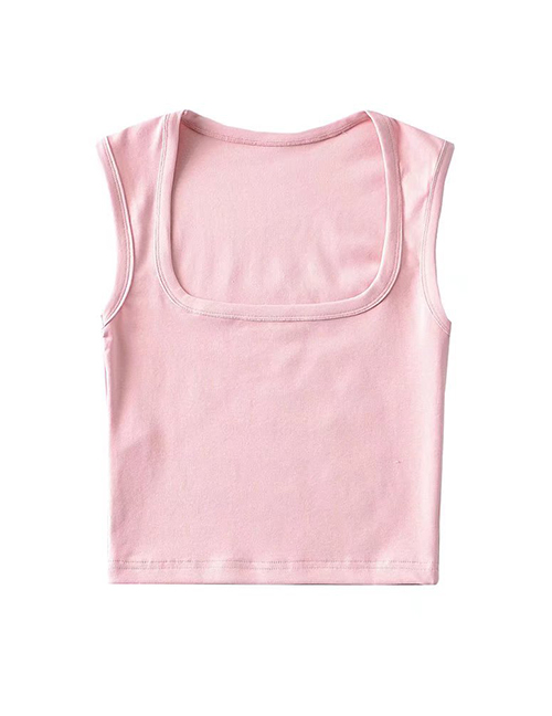 Fashion Pink Solid Color Square Neck Sleeveless Tank Top