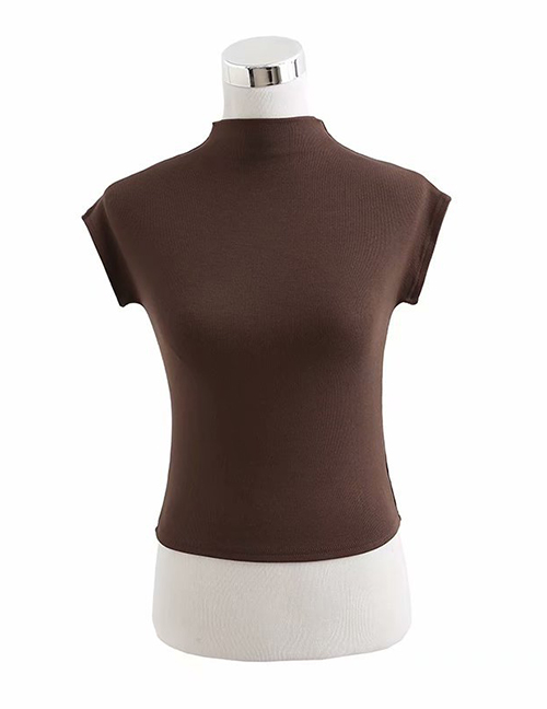 Fashion Brown Solid Color Turtleneck Short Sleeves