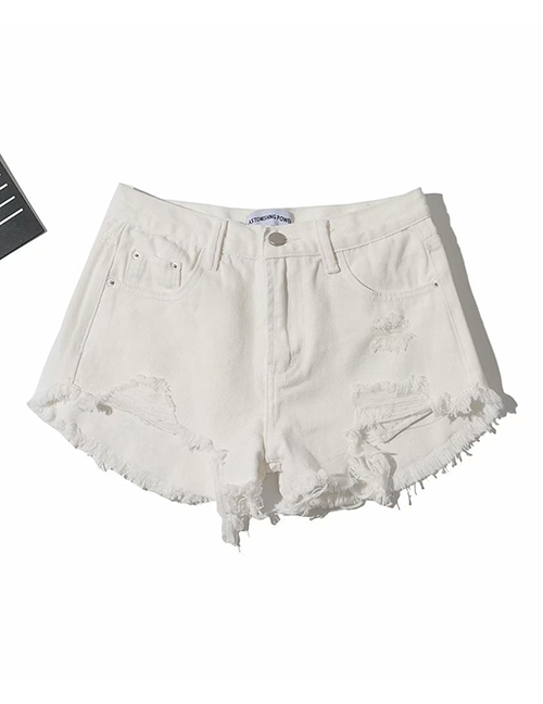 Fashion White Washed Frayed Denim Shorts