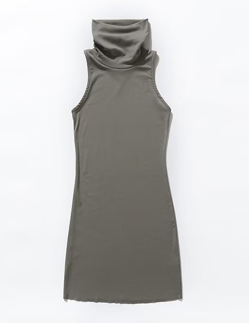 Fashion Gray Coffee Solid Color Sleeveless Turtleneck Dress